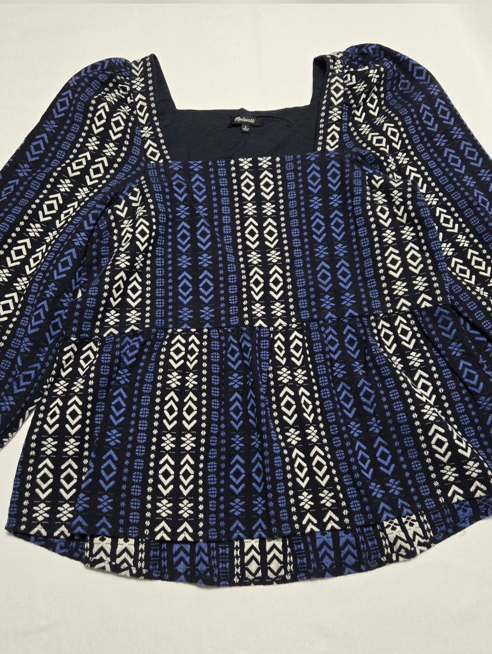 Madewell Women's Lightspun Millbrook Puff-Sleeve Geo Print Top sz S